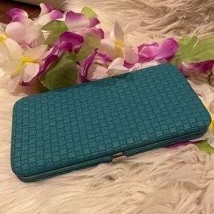 Slim Hard Case Textured Teal Wallet Clutch